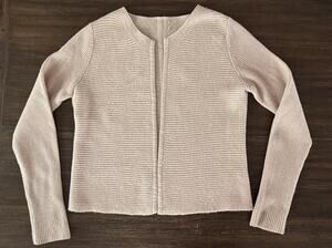 100% Cashmere Cardigan Sweater Womens Small Beige Open Front Pure Collection